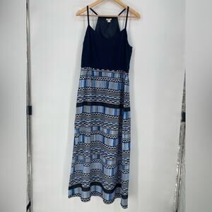 J. Crew Maxi Dress Elegant Navy & White Blue Striped Geometric Bohemian 12
